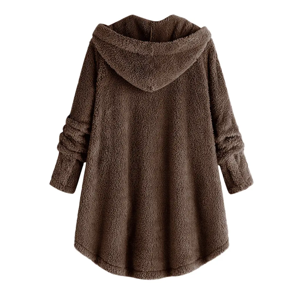 Women Button Plush Hooded Jacket Maroon 2025 Winter — feature 10