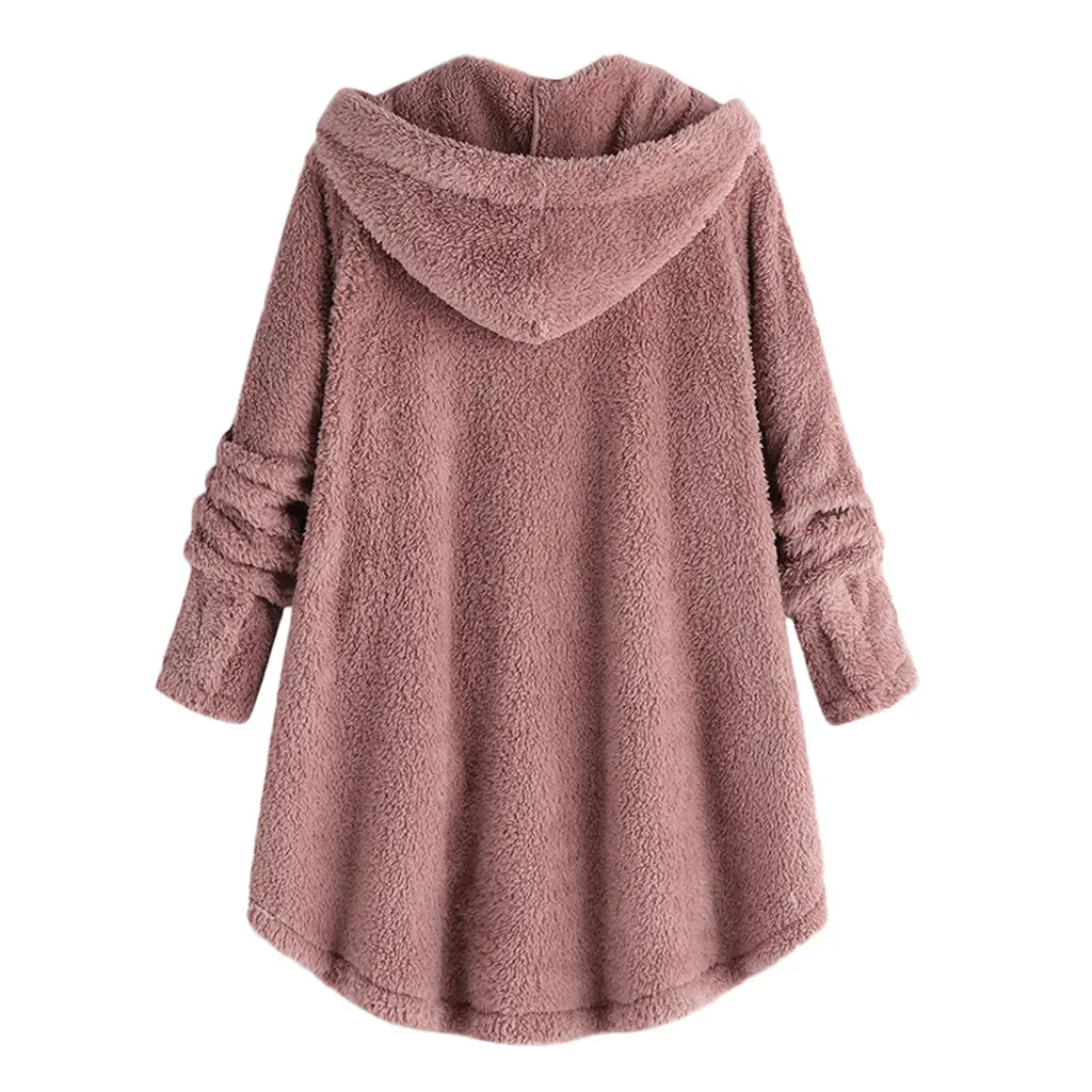 Women Button Plush Hooded Jacket Maroon 2025 Winter — feature 12