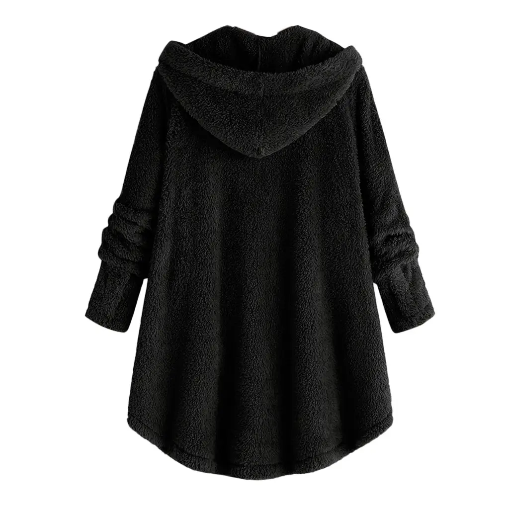 Women Button Plush Hooded Jacket Maroon 2025 Winter — feature 4