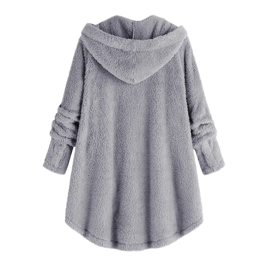 Women Button Plush Hooded Jacket Maroon 2025 Winter — feature 6