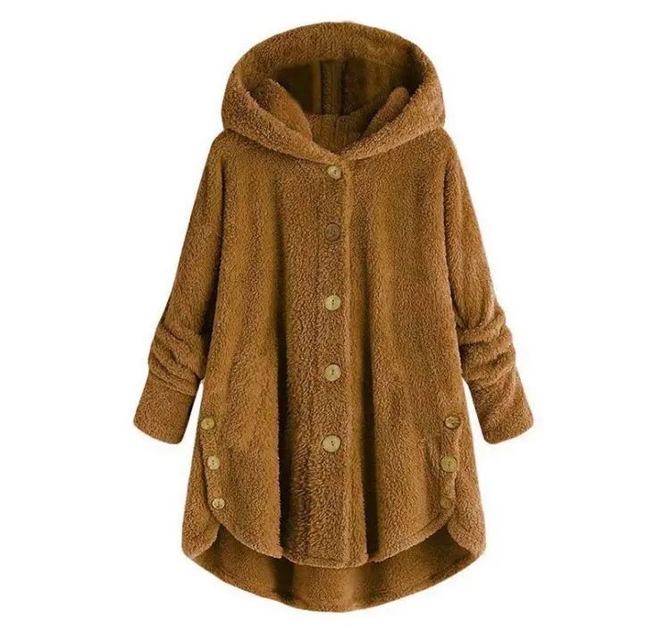 Women Button Plush Hooded Jacket Maroon 2025 Winter - Image 7