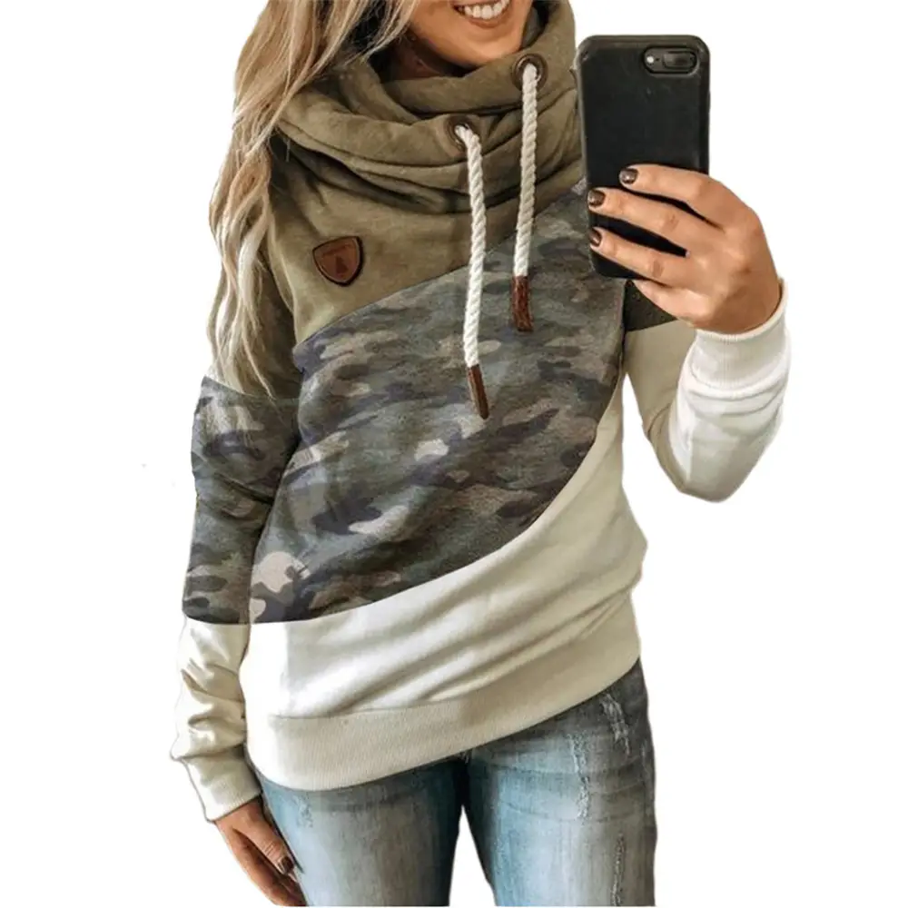 Women's Leopard Print Hooded Fleece Sweater White Beige