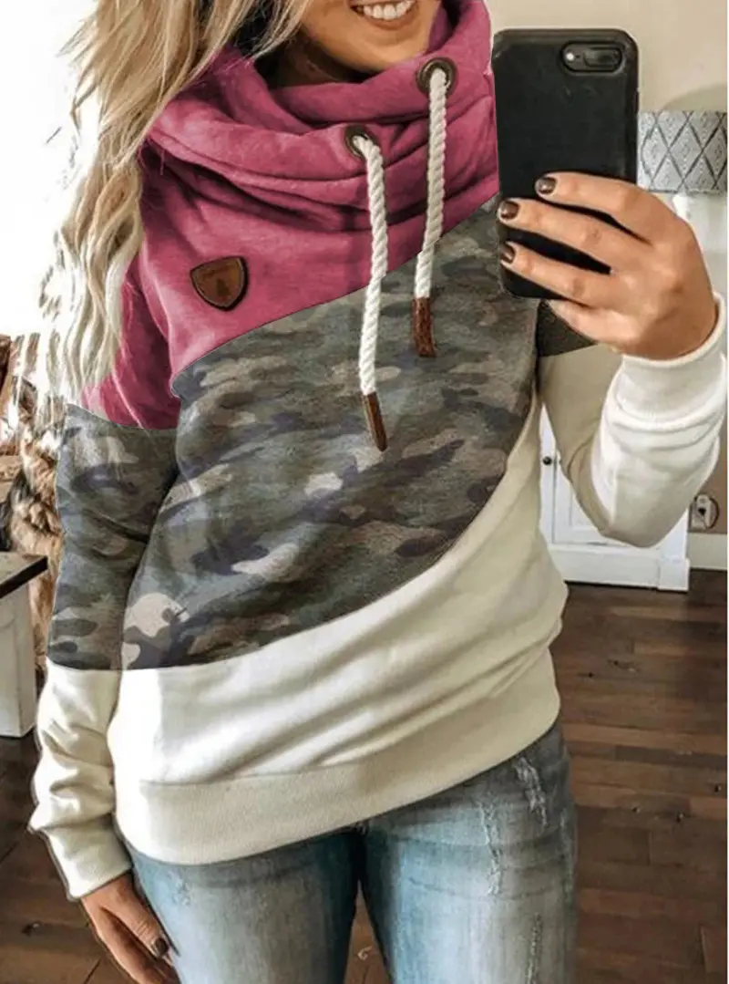 Women's Leopard Print Hooded Fleece Sweater White Beige