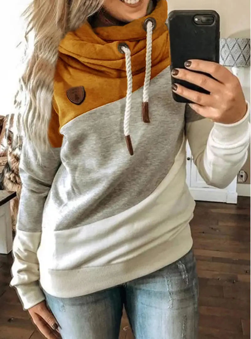 Women's Leopard Print Hooded Fleece Sweater White Beige