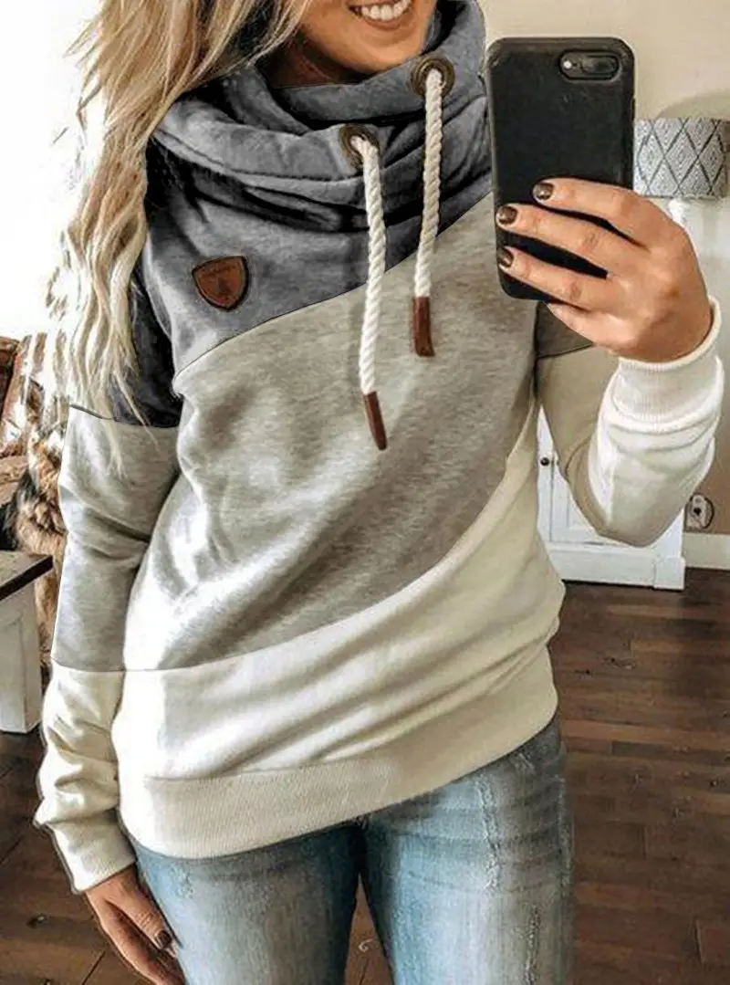 Women's Leopard Print Hooded Fleece Sweater White Beige