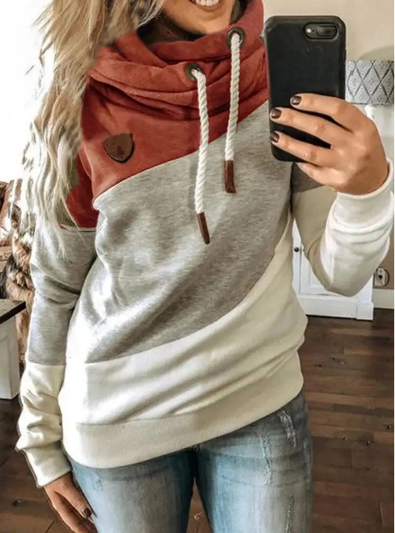 Women's Leopard Print Hooded Fleece Sweater White Beige