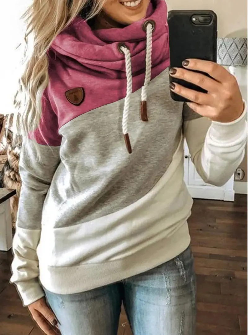 Women's Leopard Print Hooded Fleece Sweater White Beige
