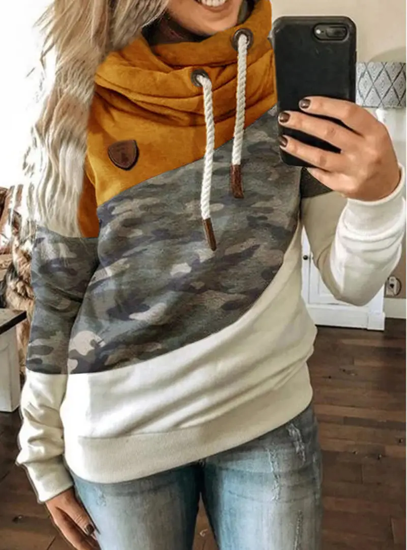 Women's Leopard Print Hooded Fleece Sweater White Beige