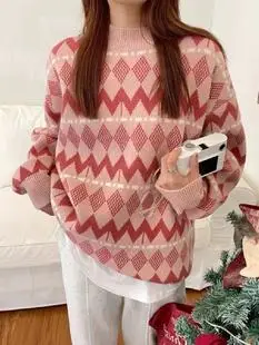 Women Leopard Print Round Neck Sweater Medium — feature 13