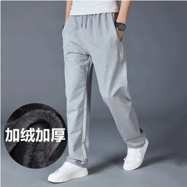 Men Fleece Lined Straight Sweatpants Grey Plus Size - Image 10