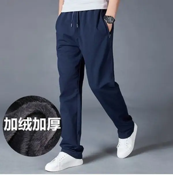 Men Fleece Lined Straight Sweatpants Grey Plus Size - Image 7