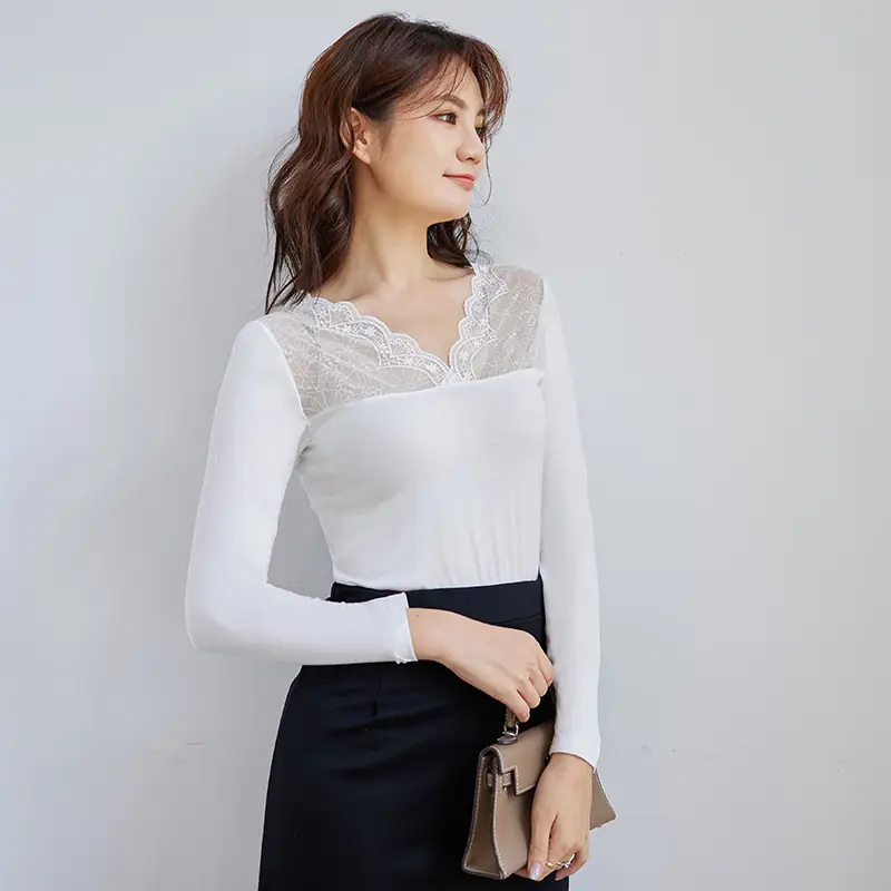 White Lace T-Shirt M-2XL Black Trim - Image 8