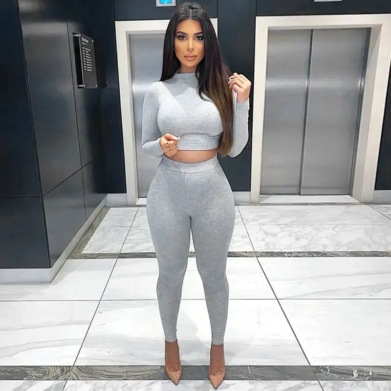 Women's Grey Slim Fit Two-Piece Sports Suit - Image 4