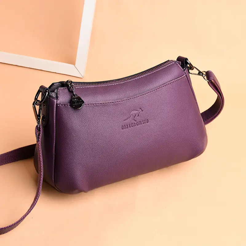 Purple Soft Leather Shoulder Crossbody Bag for Women - Image 8