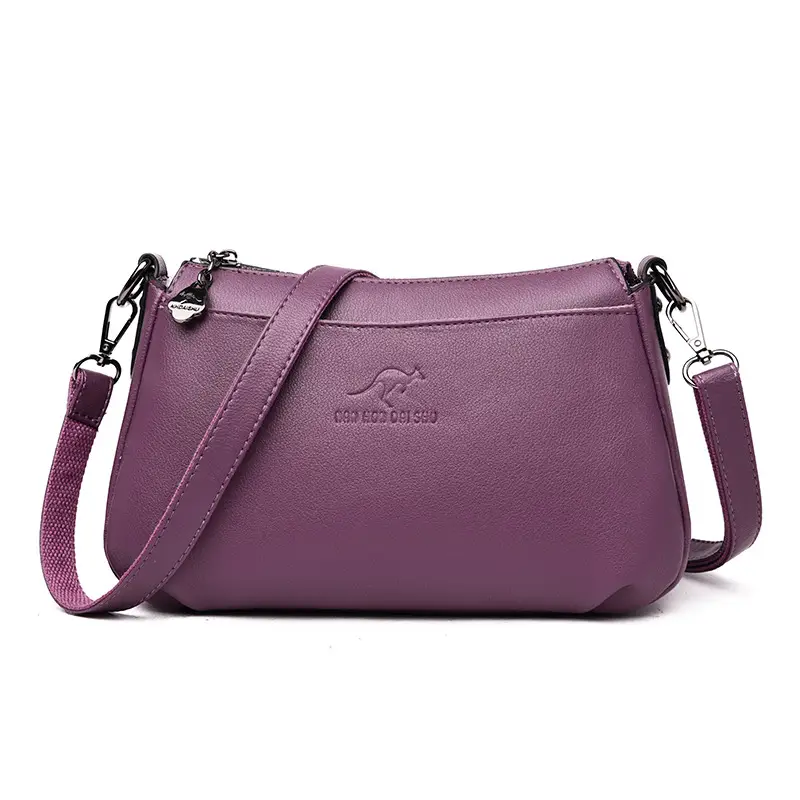 Purple Soft Leather Shoulder Crossbody Bag for Women - Image 4