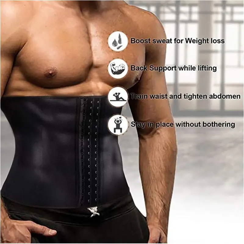 Men's Black Neoprene Waist Trainer Belt