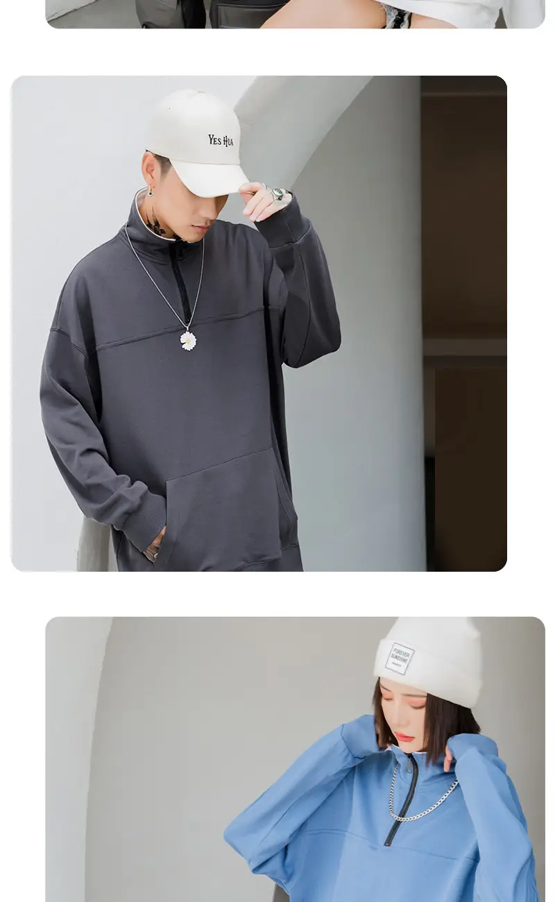 Custom Printed Long Sleeve Sweaters Solid Color Cotton — feature 21