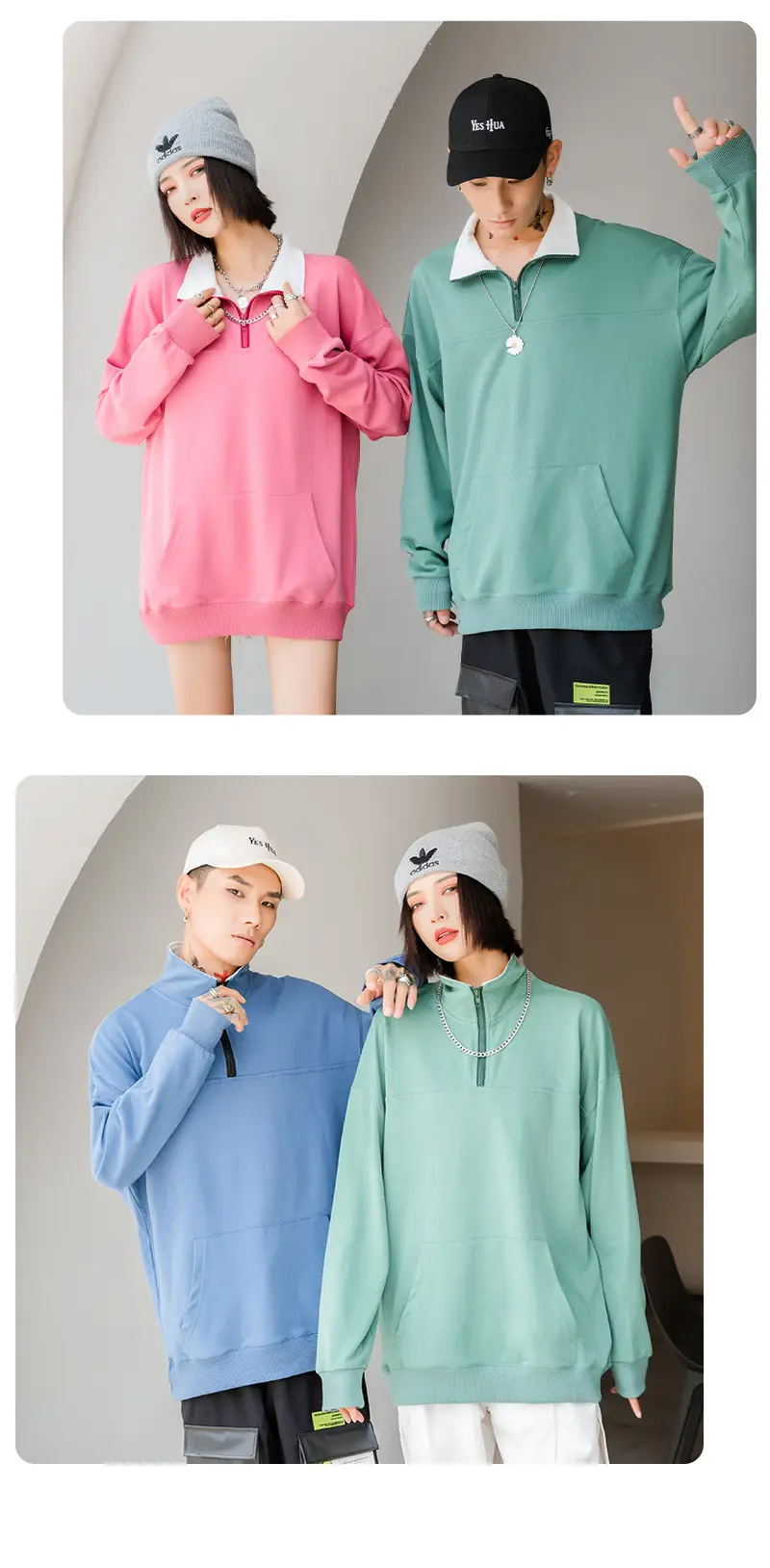 Custom Printed Long Sleeve Sweaters Solid Color Cotton — feature 23