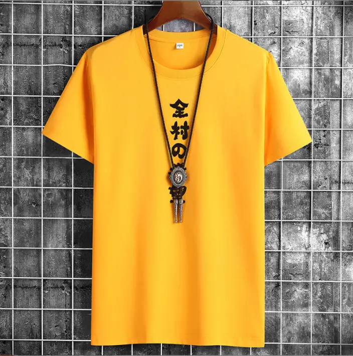 Men Cotton Printed T-Shirt Yellow Short Sleeve - Image 12