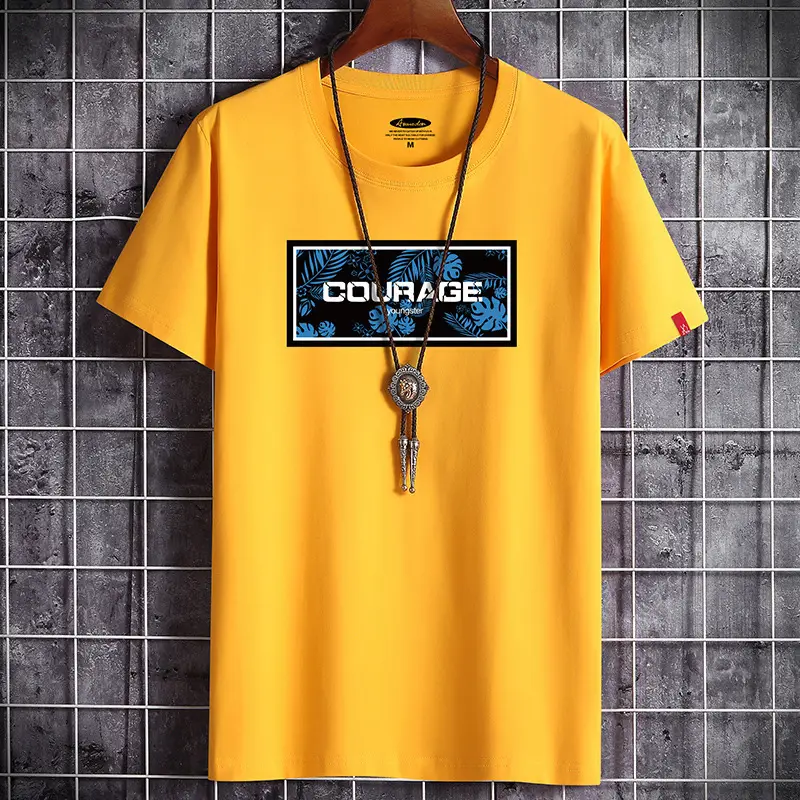 Men Cotton Short Sleeve T-Shirt Yellow Courage Print