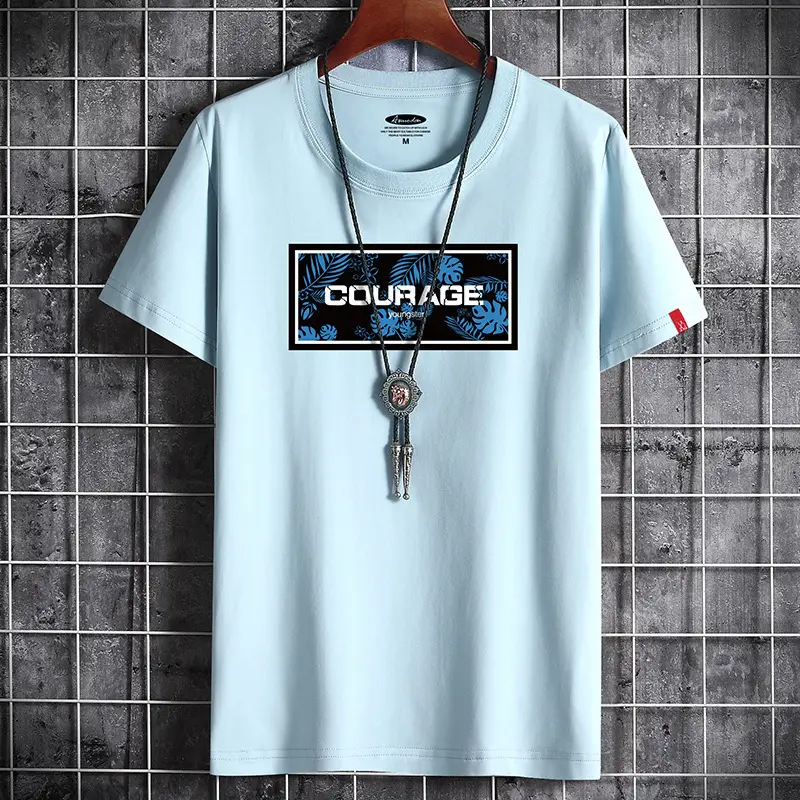 Men Cotton Short Sleeve T-Shirt Yellow Courage Print