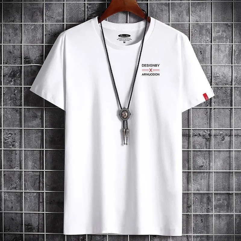 Men White Cotton T-Shirt Round Neck Loose Fit - Image 23