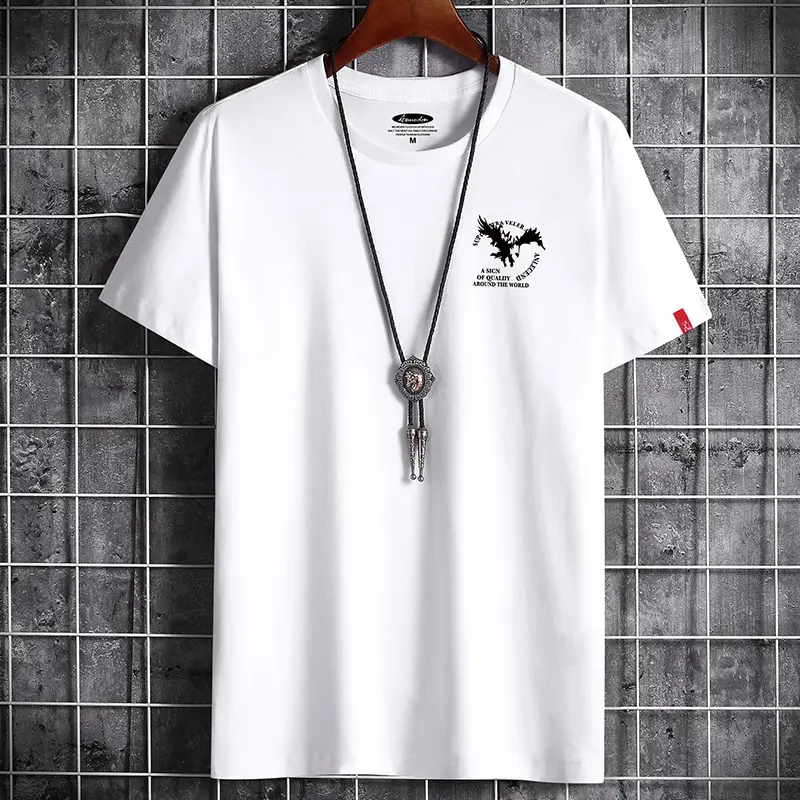 Men White Cotton T-Shirt Round Neck Loose Fit - Image 10