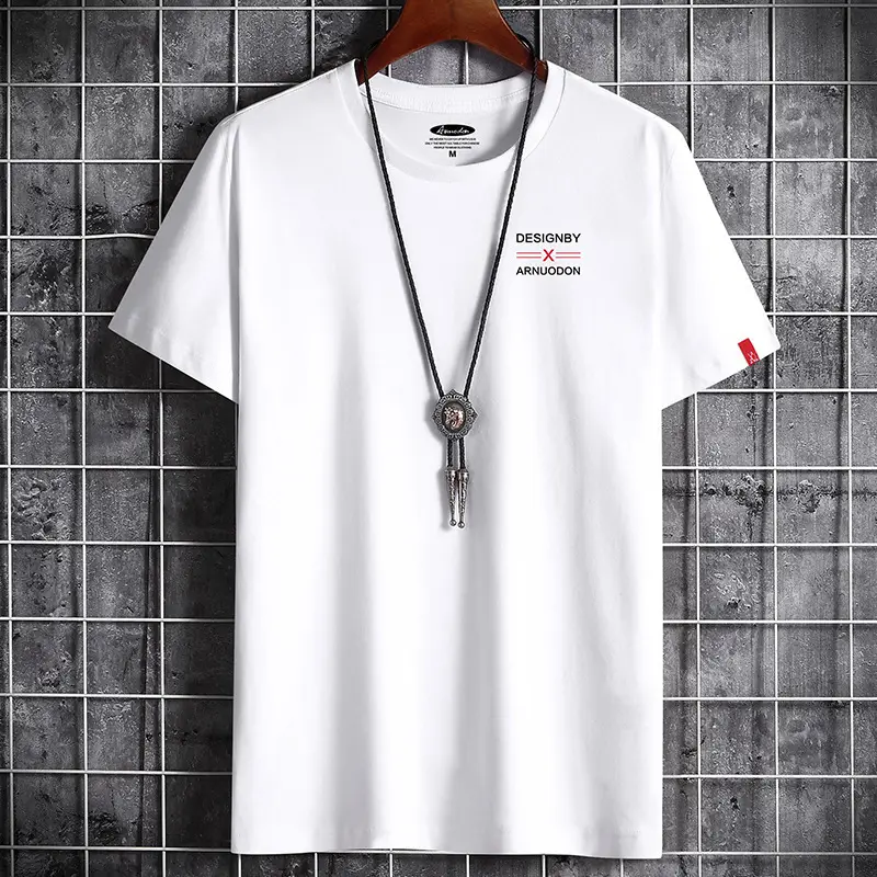 Men White Cotton T-Shirt Round Neck Loose Fit - Image 4