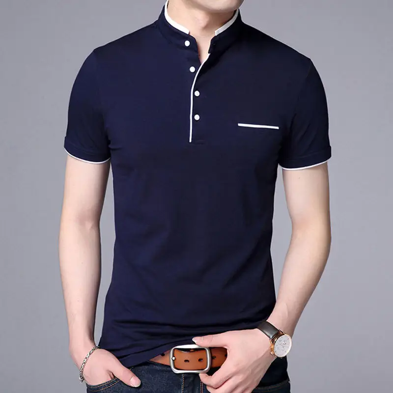 Men's Navy Blue Stand-Up Collar T-Shirt Large
