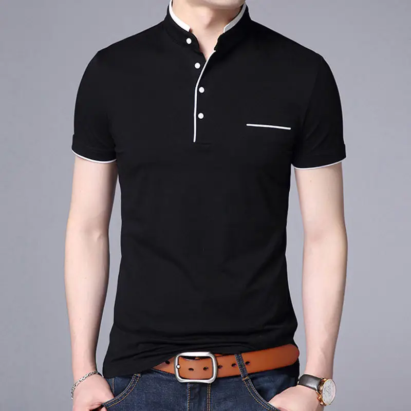 Men's Navy Blue Stand-Up Collar T-Shirt Large