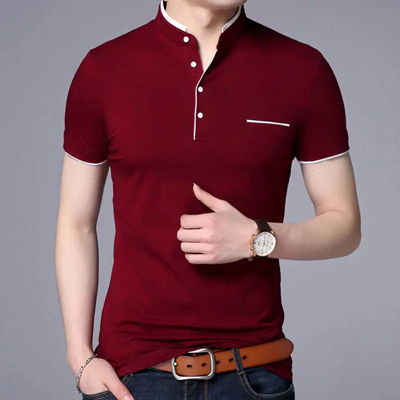 Men's Navy Blue Stand-Up Collar T-Shirt Large
