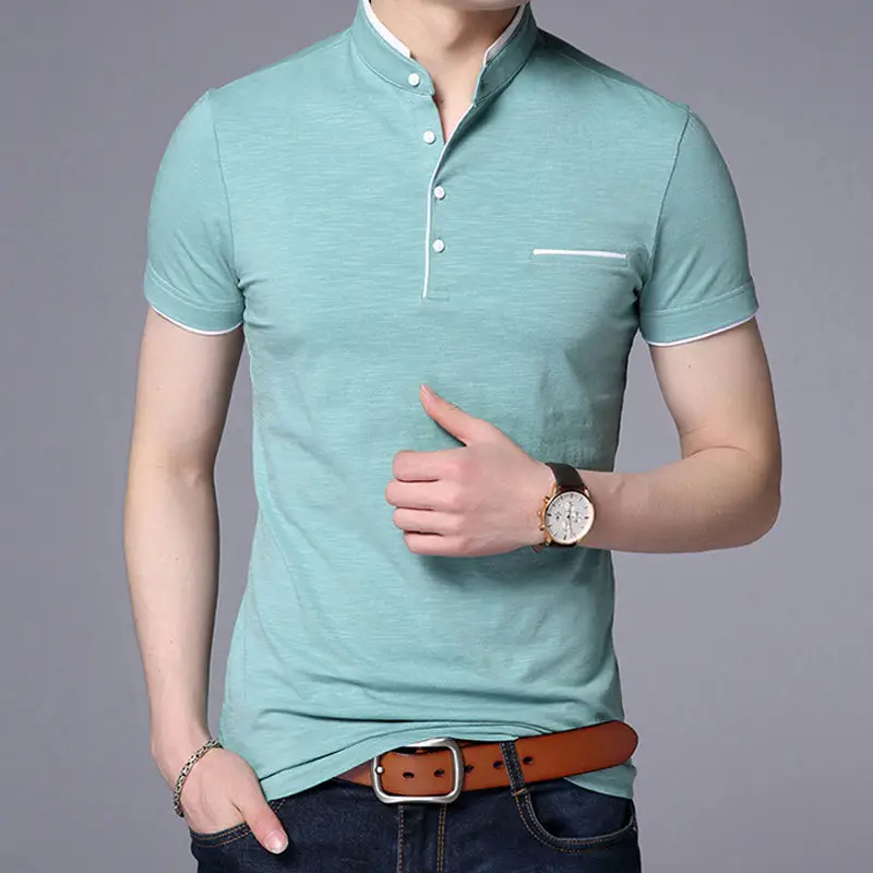 Men's Navy Blue Stand-Up Collar T-Shirt Large