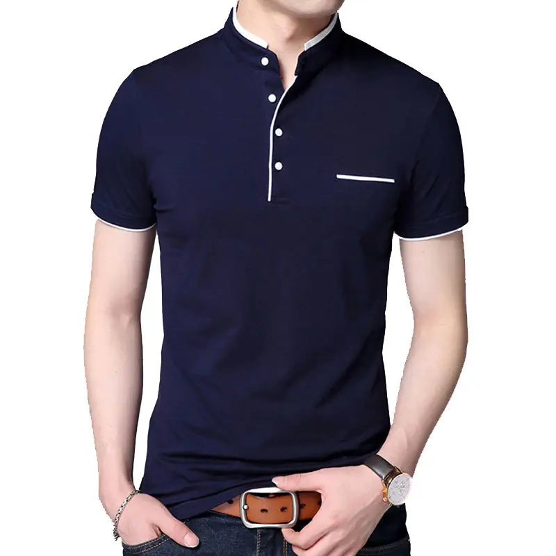 Men's Navy Blue Stand-Up Collar T-Shirt Large