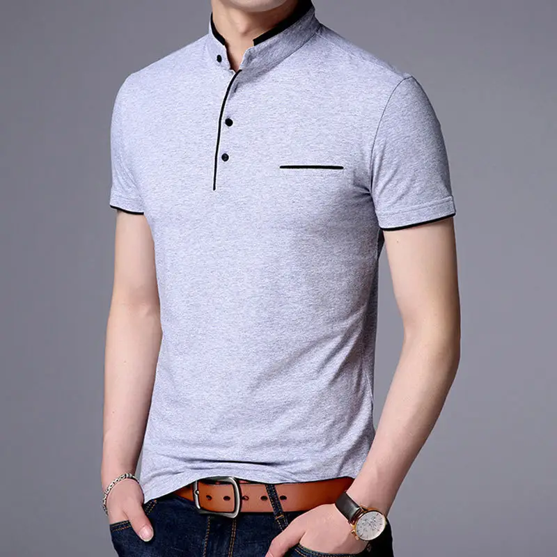 Men's Navy Blue Stand-Up Collar T-Shirt Large
