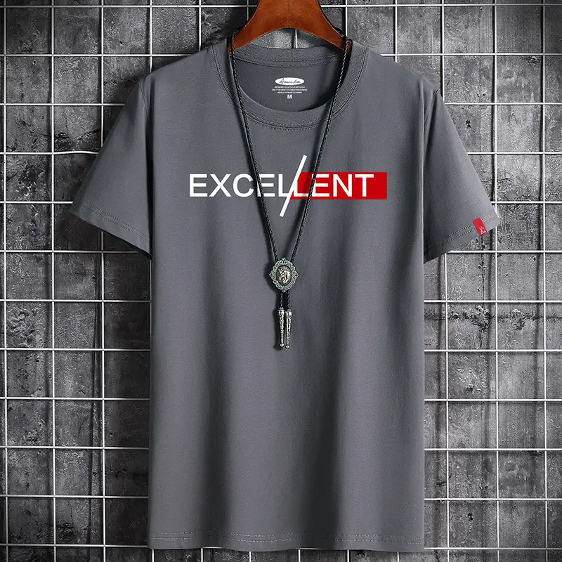 Men Grey Cotton T-Shirt Round Neck Loose Fit - Image 2