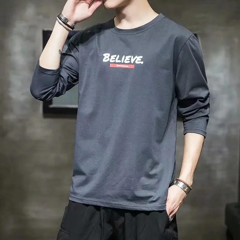 Men Black Graphic Long Sleeve T-Shirt Spring Autumn 2020 - Image 5