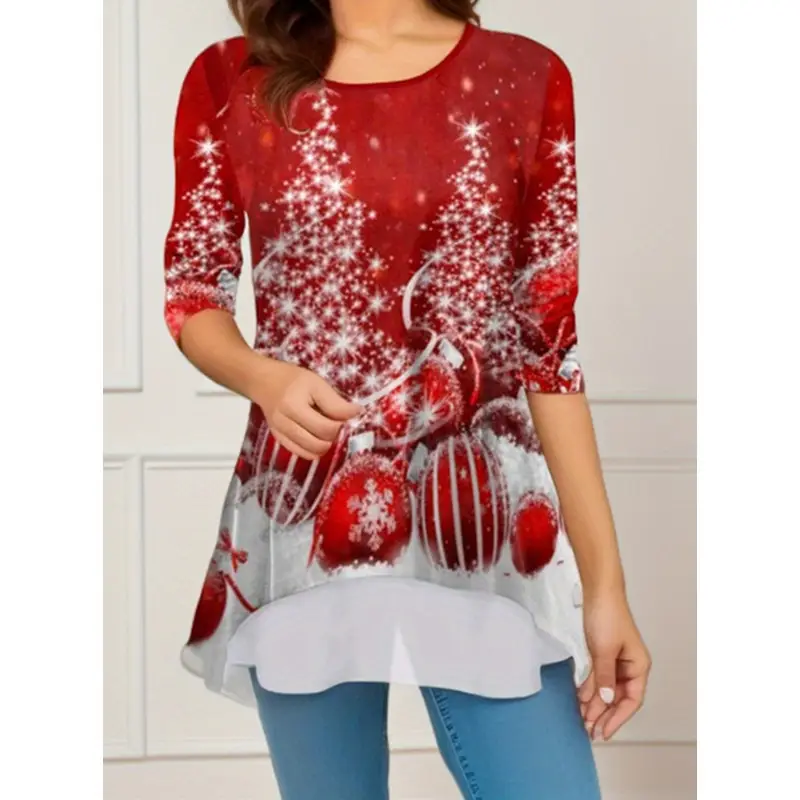 Women's Green Snowman Printed Long Sleeve T-Shirt - Image 14