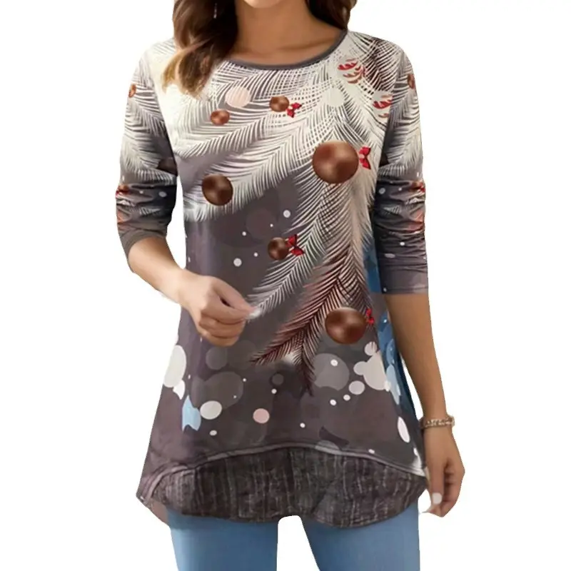Women's Green Snowman Printed Long Sleeve T-Shirt - Image 15