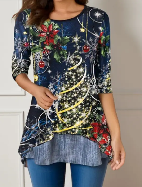 Women's Green Snowman Printed Long Sleeve T-Shirt - Image 5