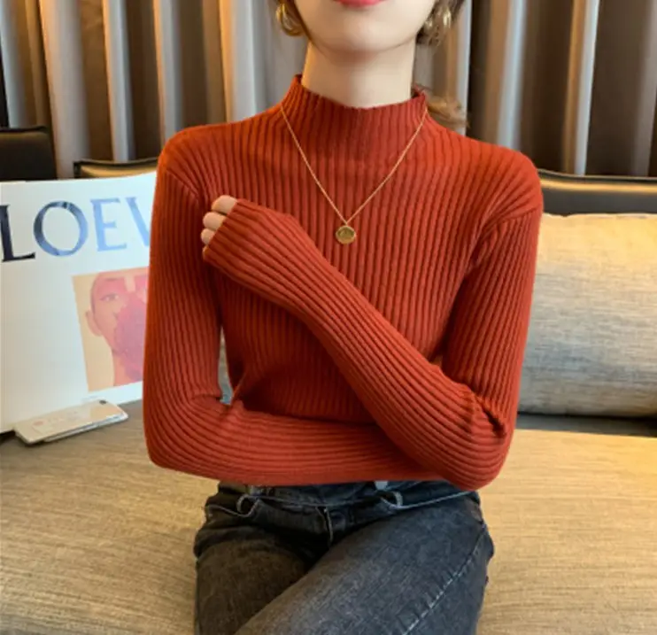 Women Knit Half-Turtleneck Sweater 2025 Warm Black - Image 2
