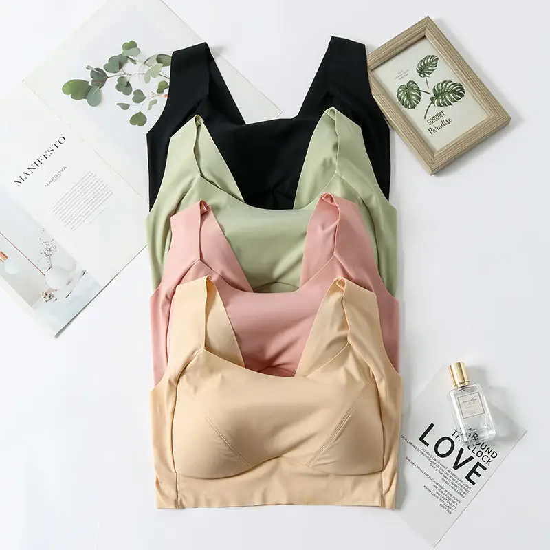 Good Mulberry Edge Silk Interior Traceless Vest Bra No Steel Ring Adjustable Silk Underwear 3157