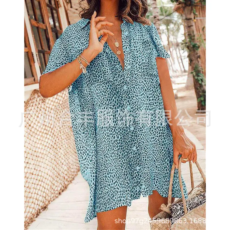 Women Leopard Print Long Sleeve Mini Skirt Dress - Image 9