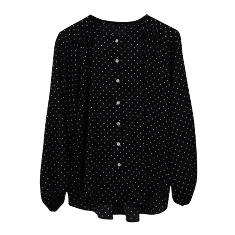 Women Long Sleeve Polka Dot Chiffon Shirt Light Beige - Image 7
