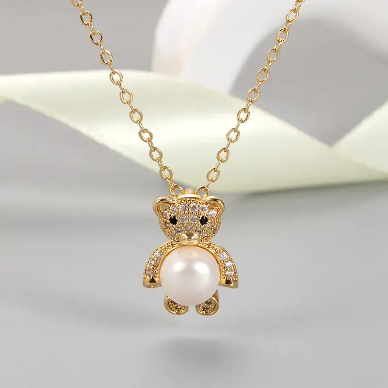 Korean Style Bear Pearl Pendant Necklace for Women - Image 6