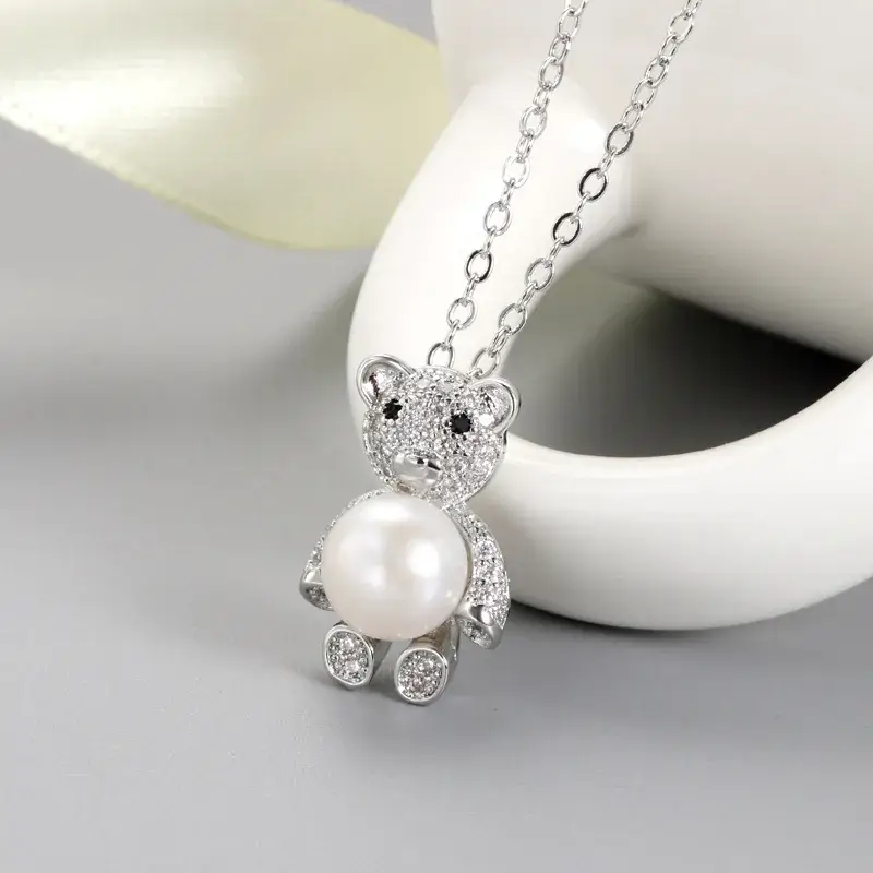 Korean Style Bear Pearl Pendant Necklace for Women - Image 3