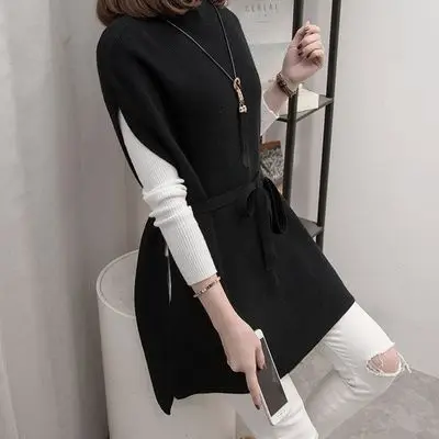 Women's Grey Half Turtleneck Waistcoat Sweater Vest - Image 2