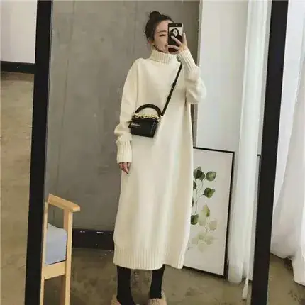 Women Knitted Coat Sweater Skirt Set Cream White - Image 2