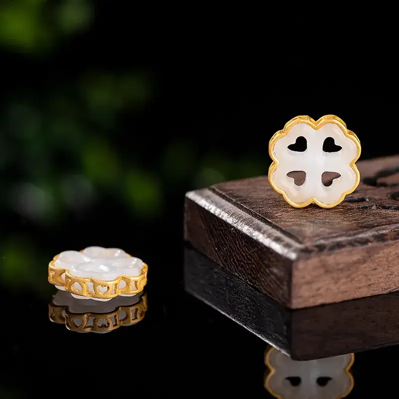 White Jade Owl Earrings with Gold Plating - Image 8