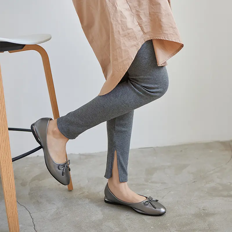 Japanese Vertical Tight Slimming Rib Leggings White Sneakers - Image 18