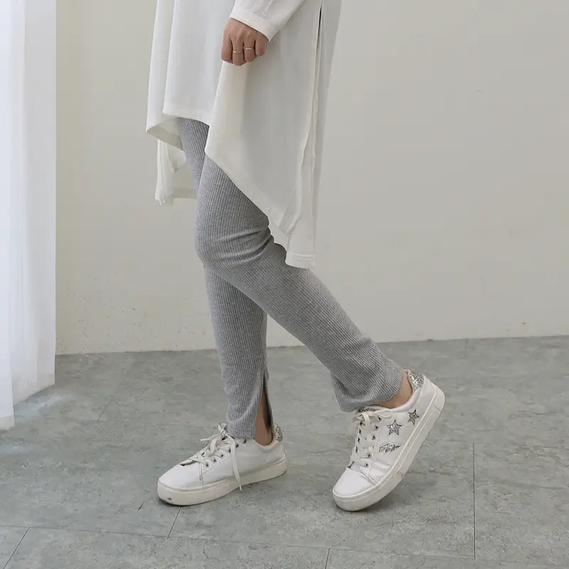 Japanese Vertical Tight Slimming Rib Leggings White Sneakers - Image 19